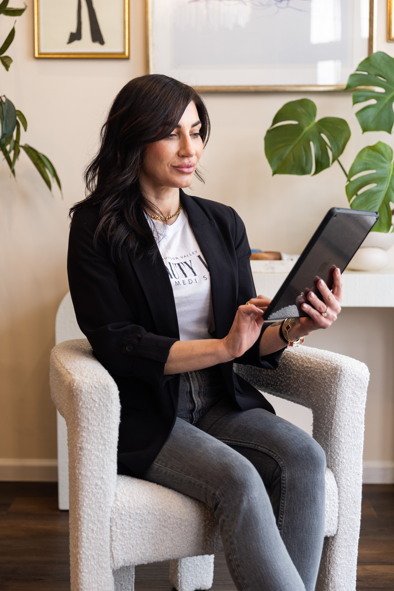A woman has come into Hudson Valley Beauty Lab for a consultation for lip filler in Newburgh, NY.
